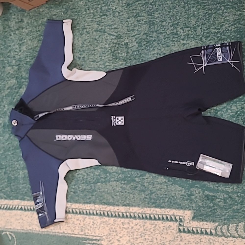 Seadoo BRP Men's Stallion 4-Way Flex Blue and Black Short Wetsuit, Sz M